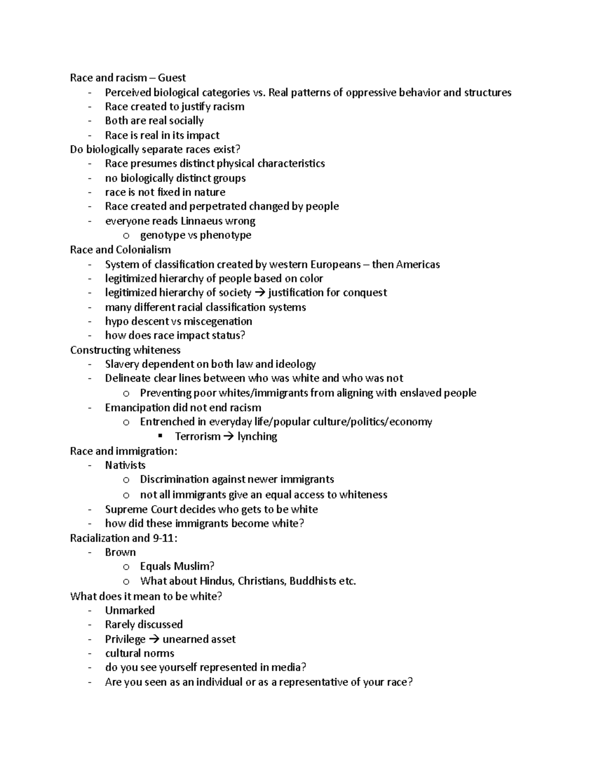Cultural anthro unit 3 - Race and racism lecture notes. - Race and ...