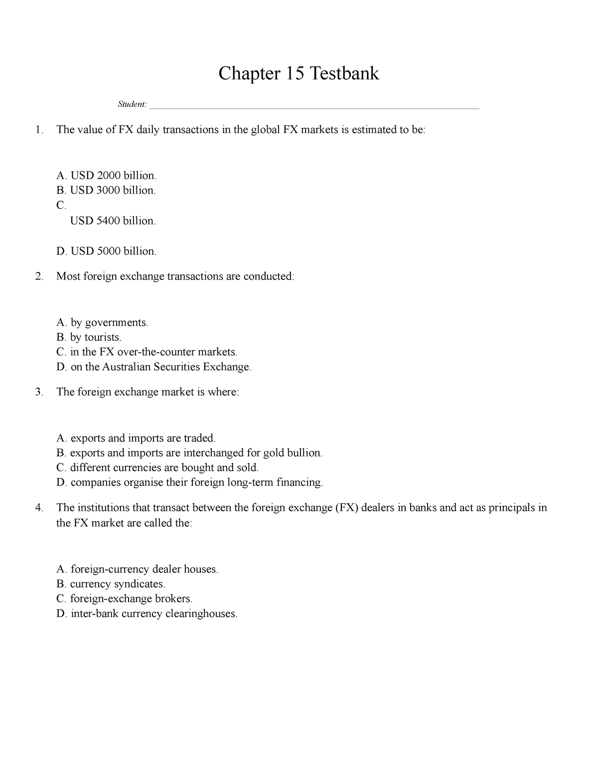 Chapter 15 Testbank - Chapter 15 Testbank Student: - Studocu