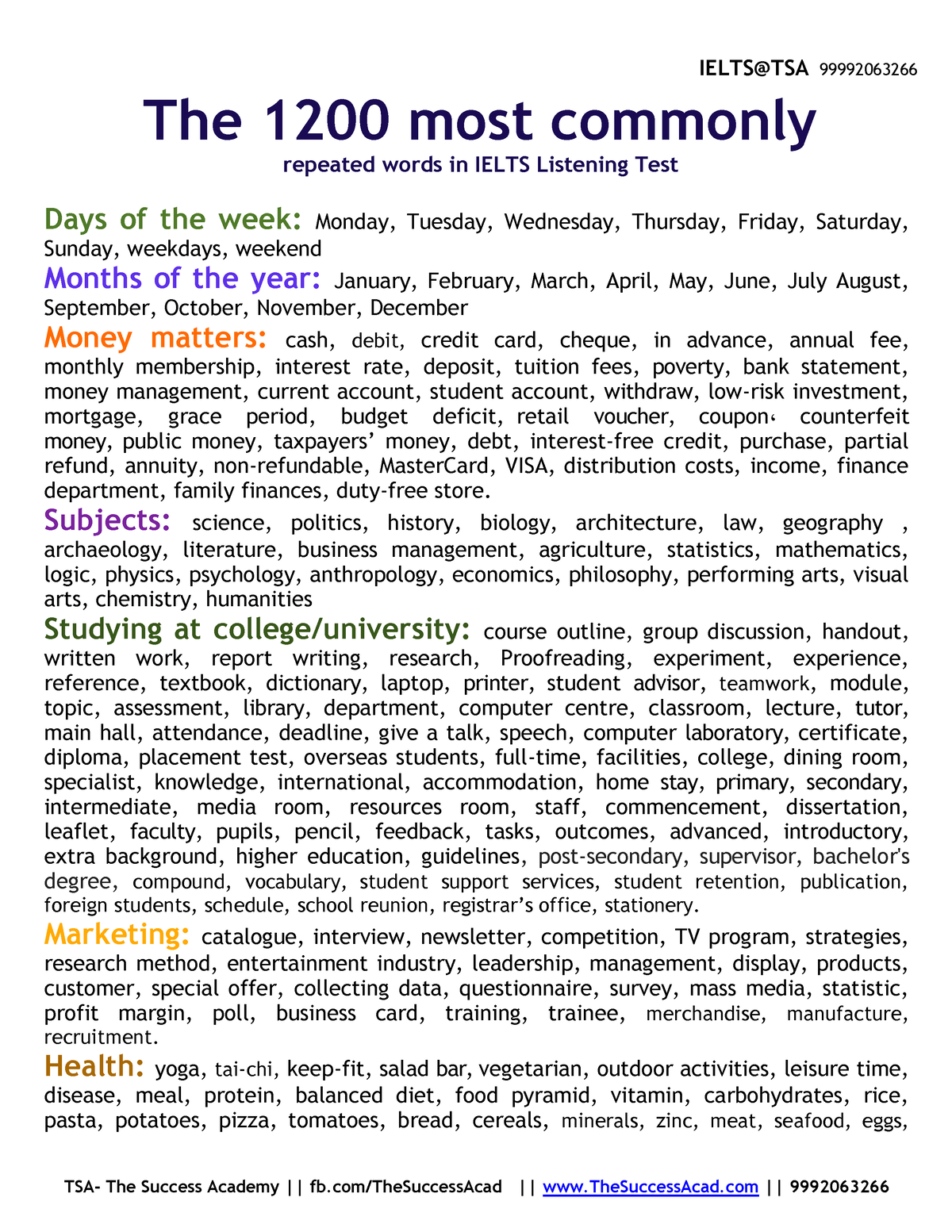 1200 Commonly Used Words In Ielts Listening The 1200 Most Commonly 