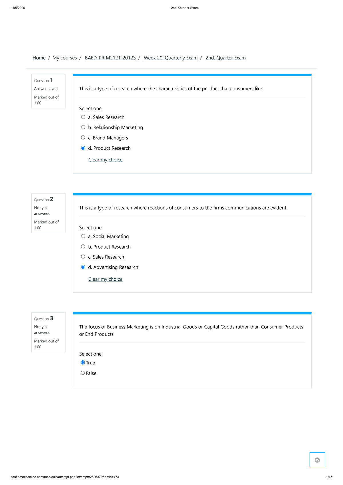 Prim week 1-20 exam first and second quarter - Question 1 Answer saved ...