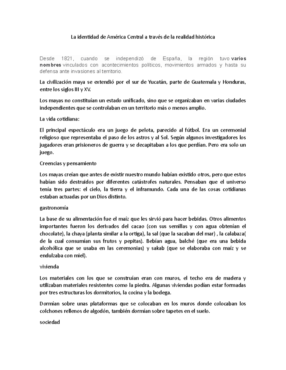 La identidad de América Central a través de la realidad histórica - La ...