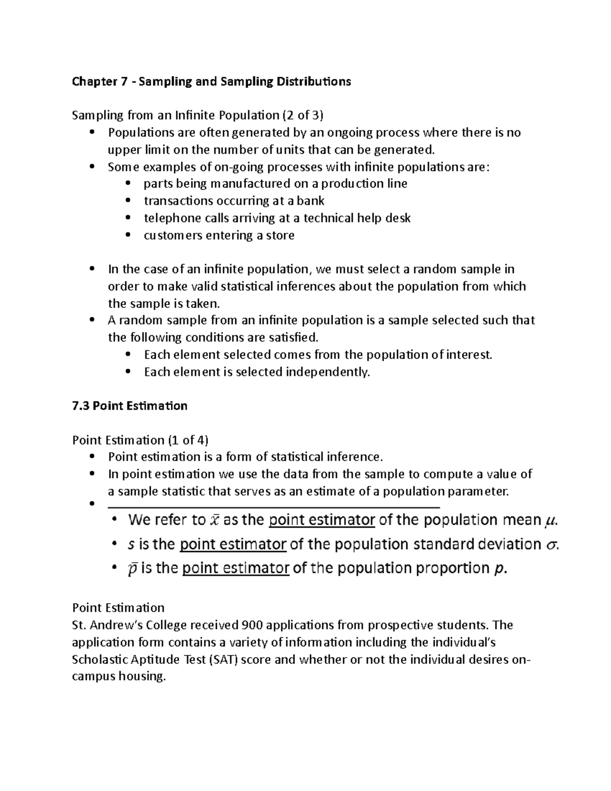 Chapter 7 - Sampling and Sampling Distributions p - Some examples of on ...