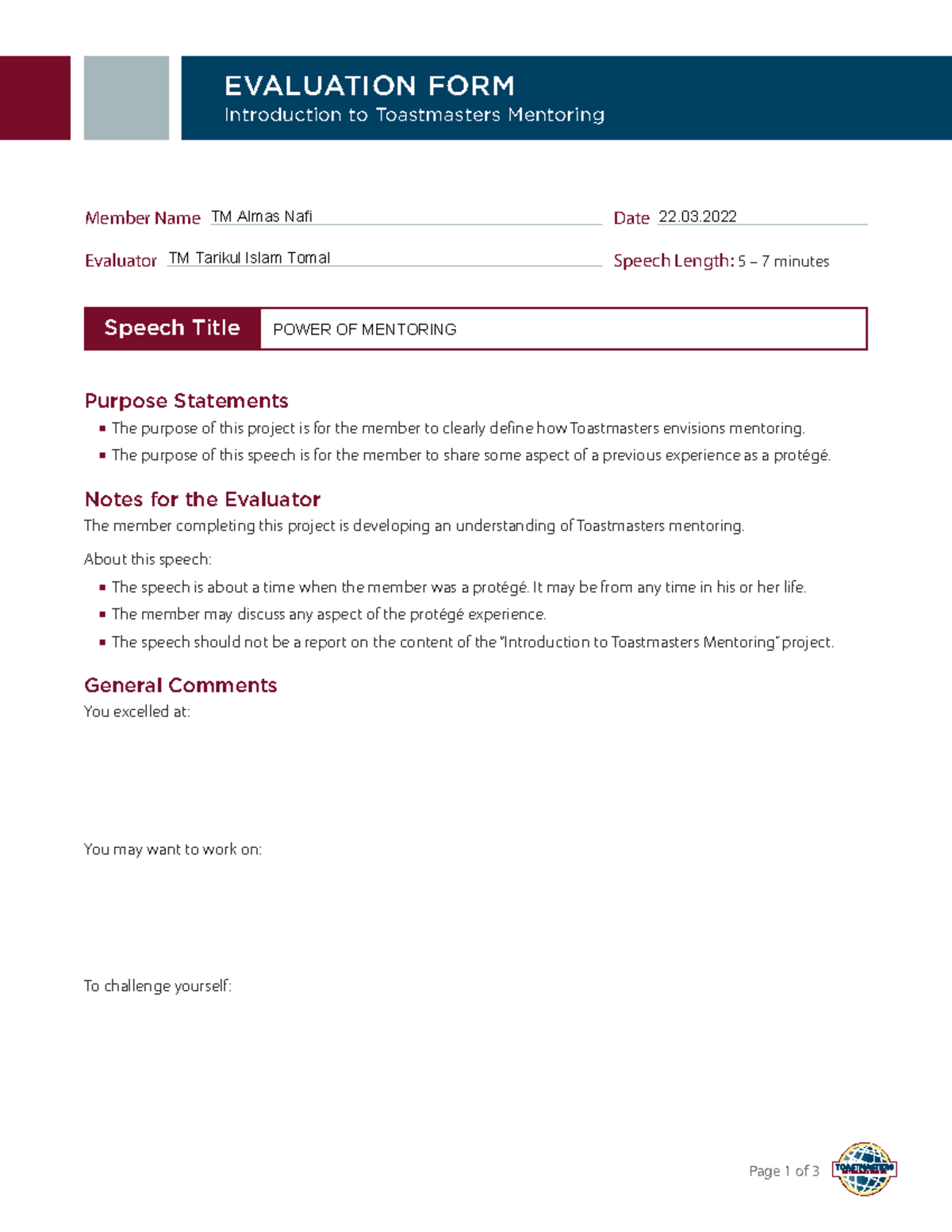 8204E Evaluation Resource - Page 1 of 3 EVALUATION FORM Introduction to ...