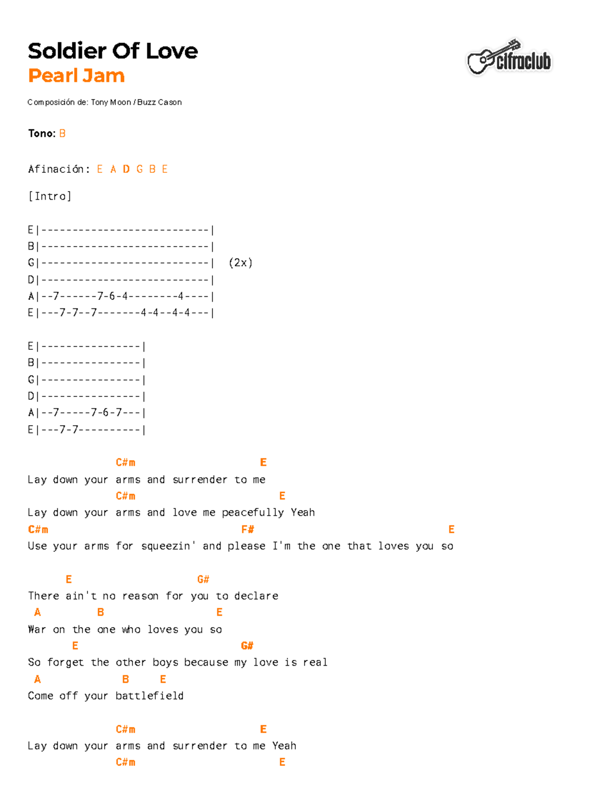Cifra Club Pearl Jam Soldier Of Love Soldier Of Love Pearl Jam
