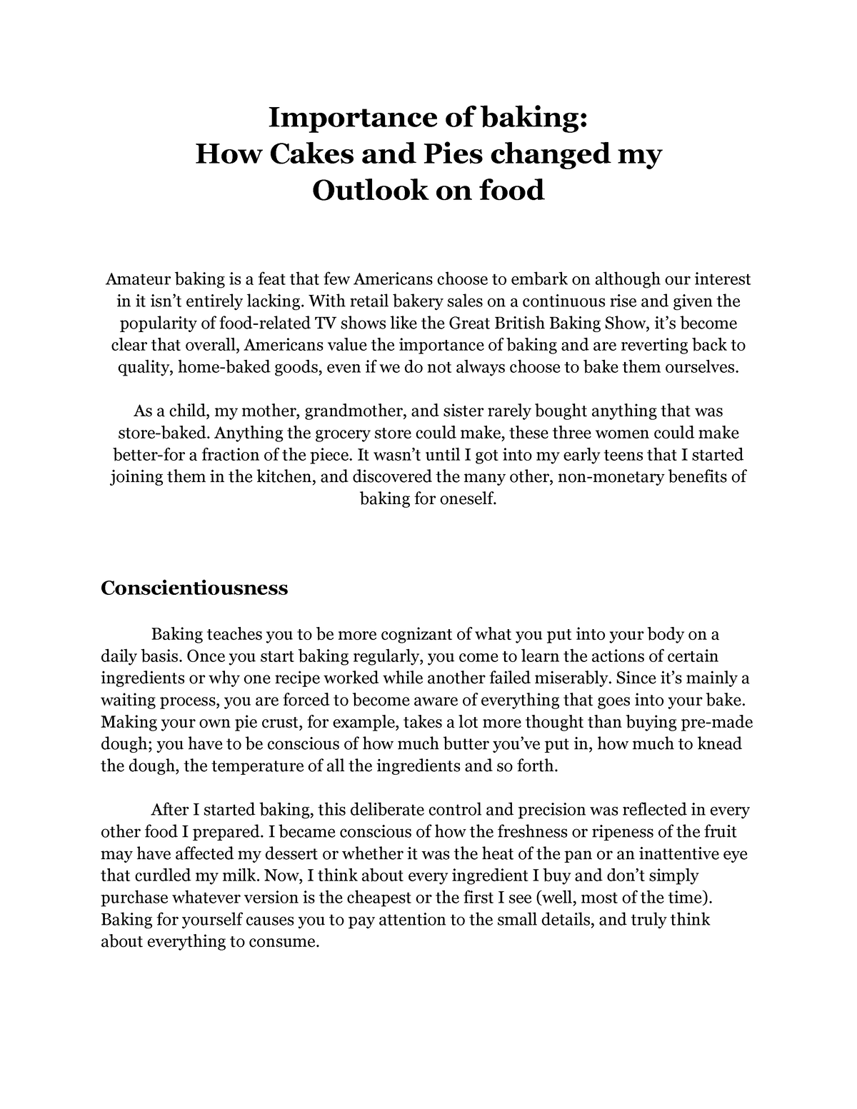 essay about loving baking