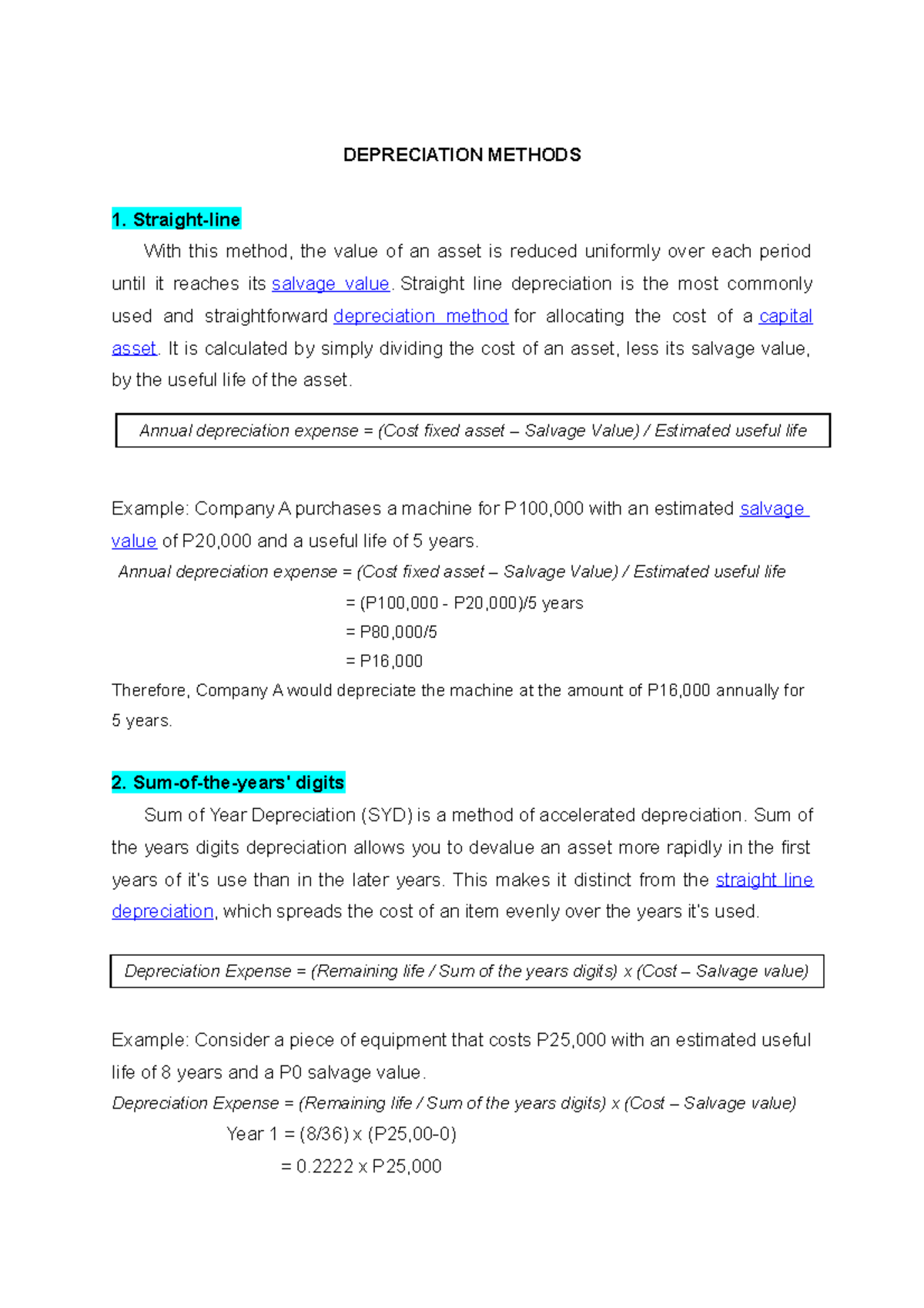 Depreciation Methods - Fundamentals of Accounting and Finance - Studocu