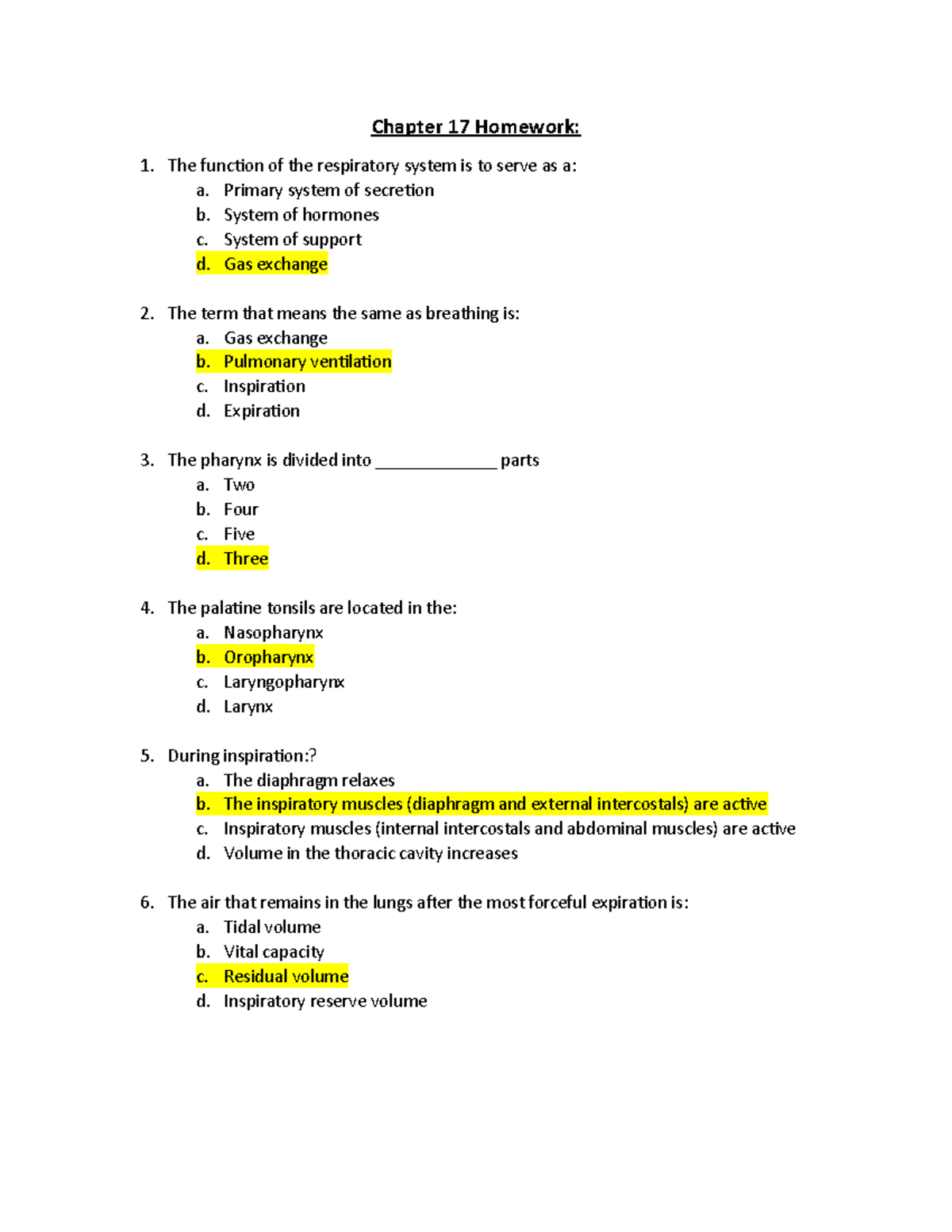 Chapter 17 Homework - study - Chapter 17 Homework: The function of the ...