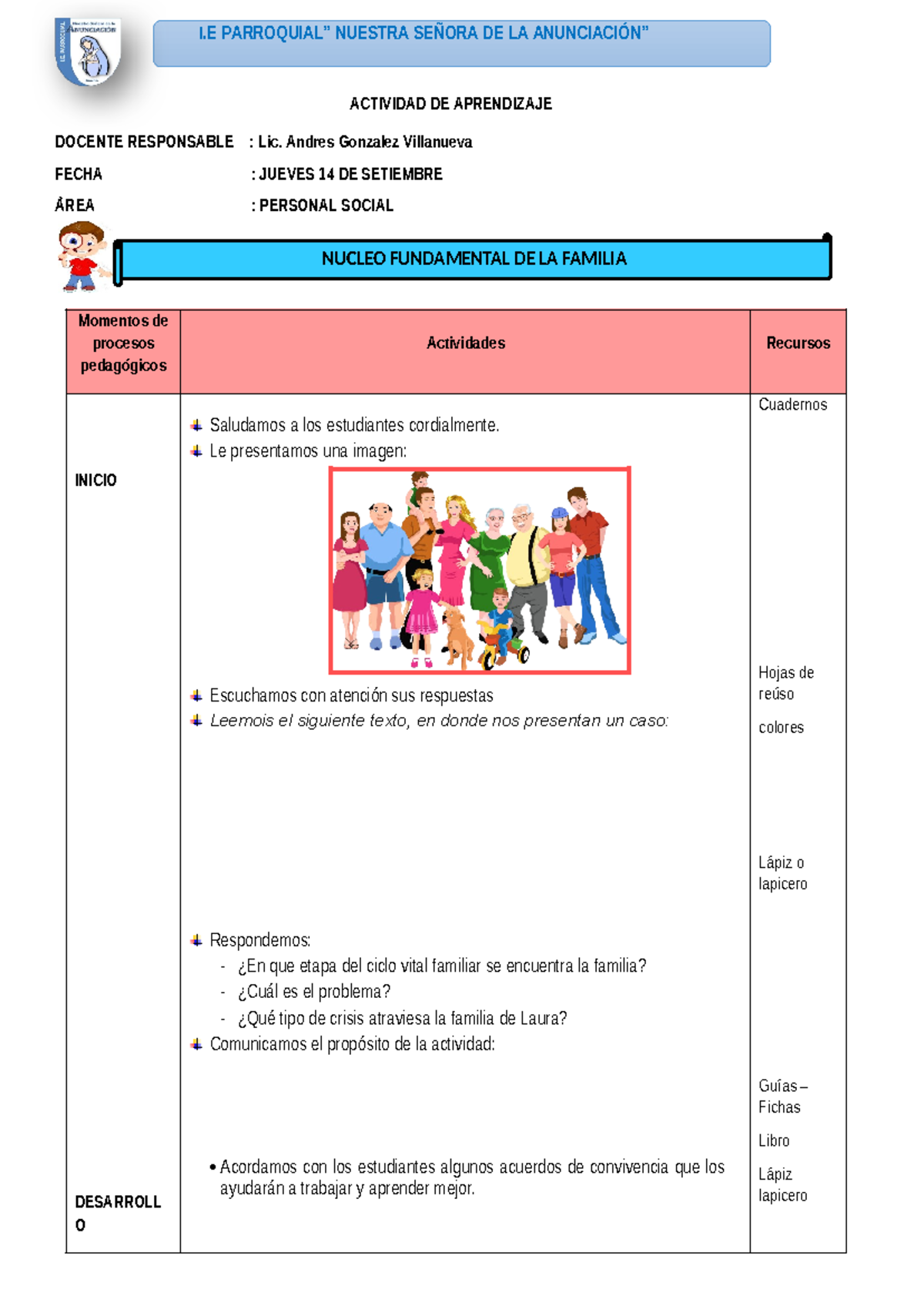 Actividad 1 Personal Social - Nucleo fundamental de la familia - I ...