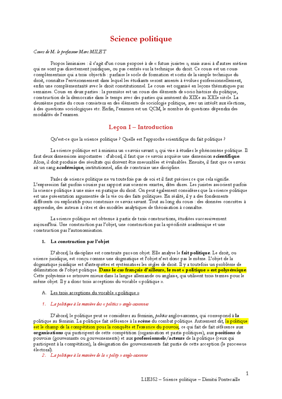 Science politique - Science politique Cours de M. le professeur Marc ...
