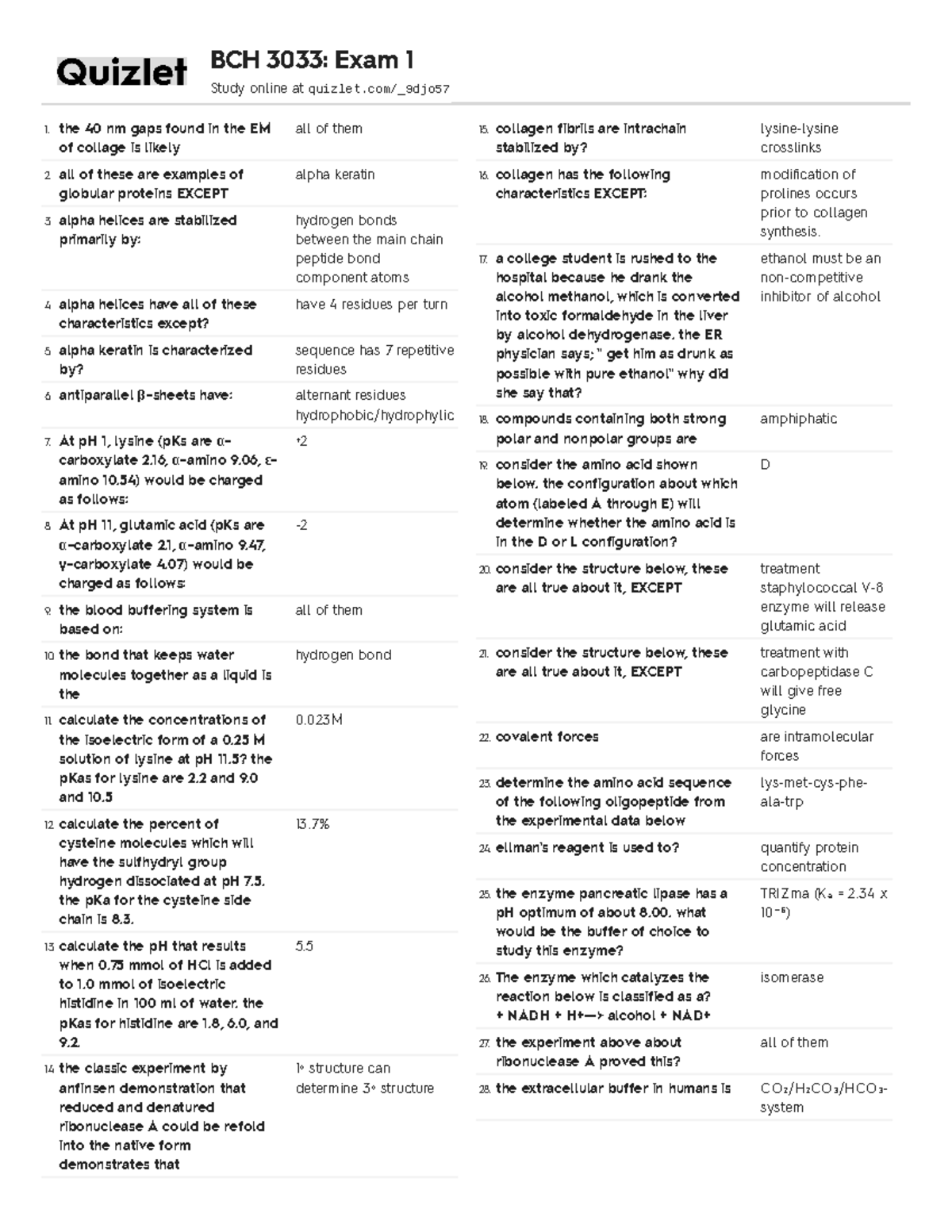 BCH 3033 Final Exam - Practice Problems For Exams - The 40 Nm Gaps ...