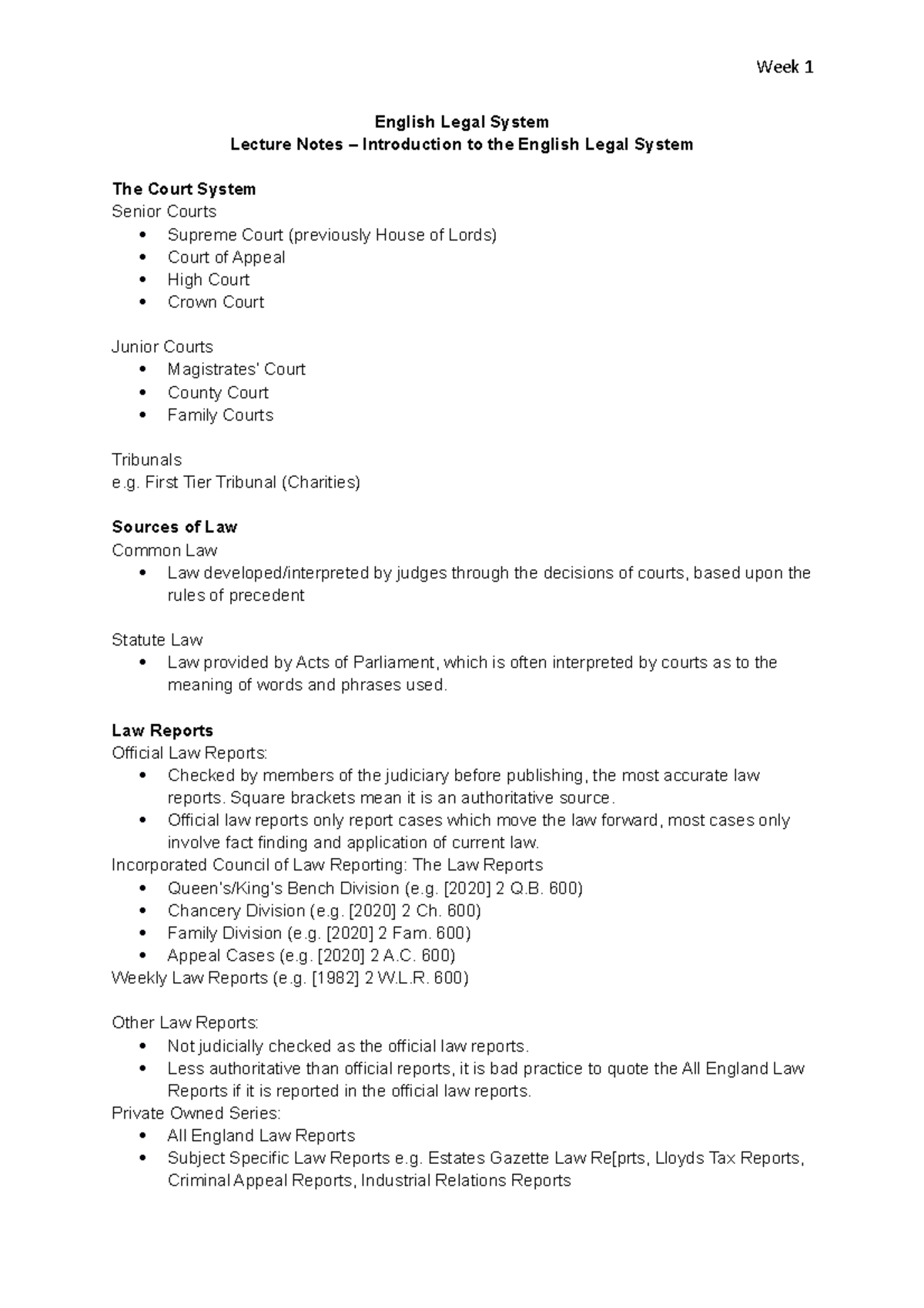Introduction To The English Legal System - Week 1 - Week 1 English ...