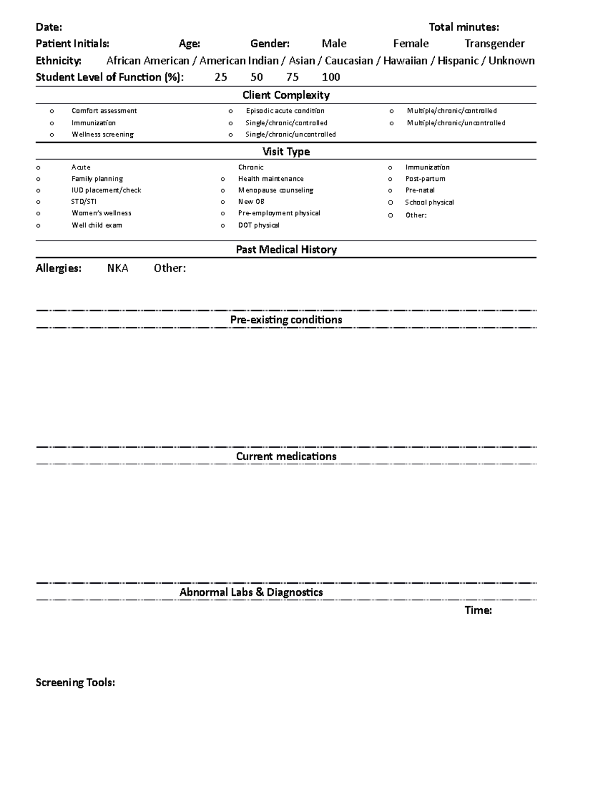 Practicum Template short NR 511 - Date: Total minutes: Patient Initials ...