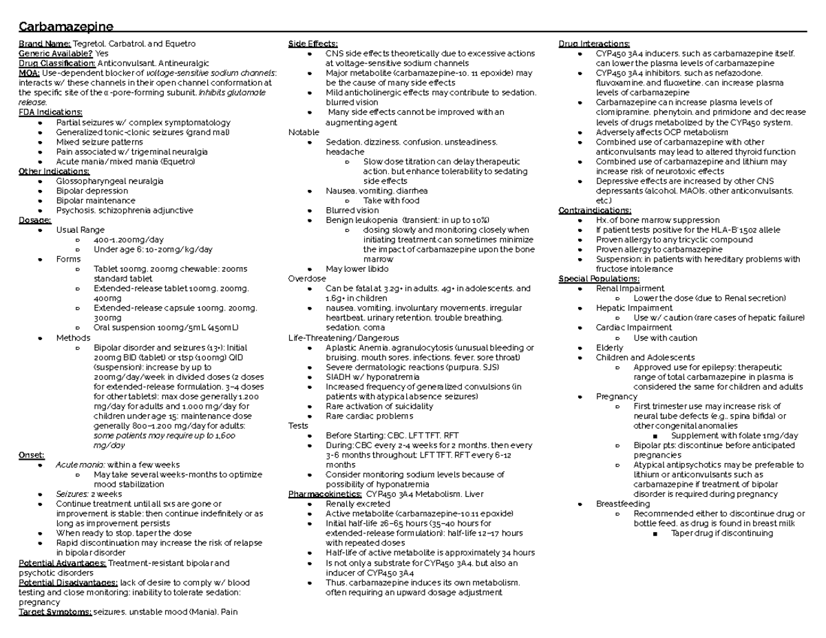 Carbamazepine - Carbamazepine Brand Name: Tegretol, Carbatrol, and ...