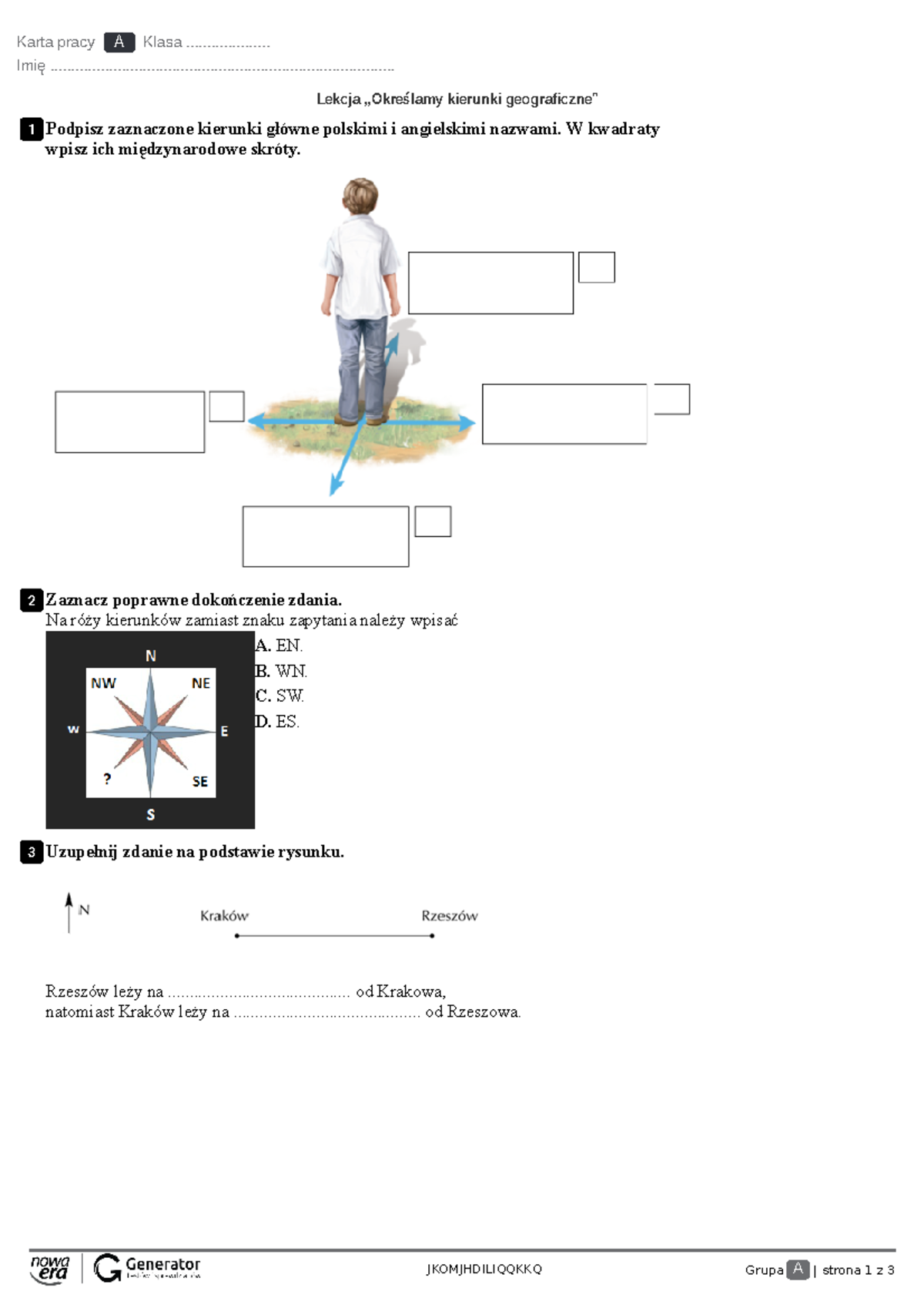 Lekcja „Określamy kierunki geograficzne Karta pracy - JKOMJHDILIQQKKQ ...