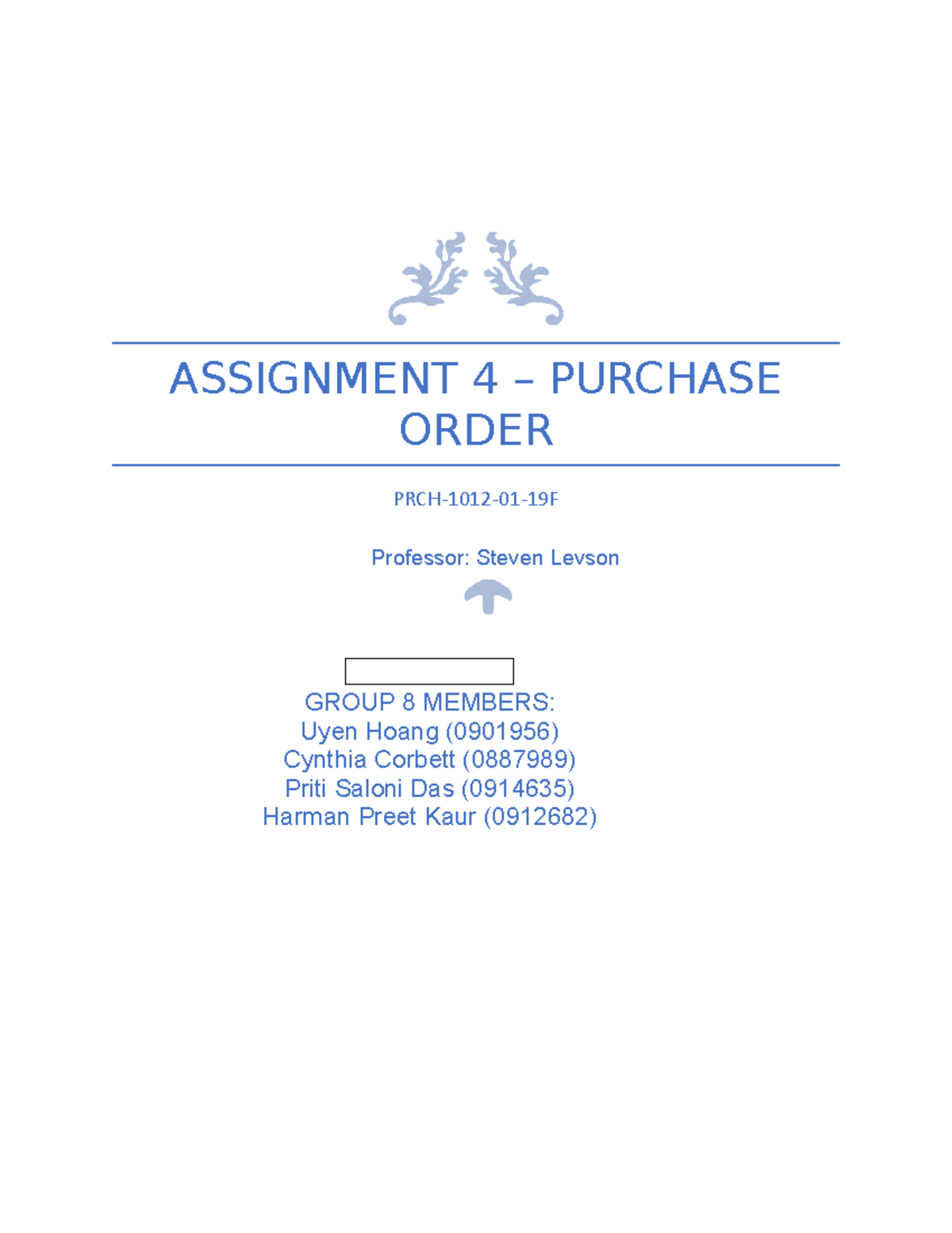 PRCH1012 Assignment 4 - ASSIGNMENT 4 – PURCHASE ORDER PRCH-1012-01-19F ...