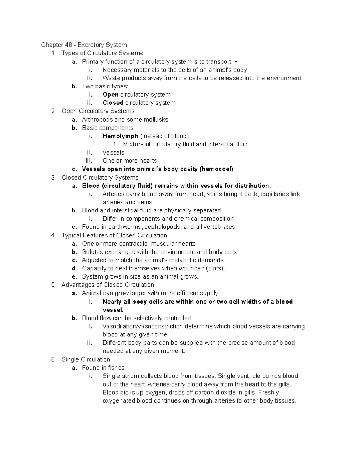 BIO- Chapter 48 - Chapter 48 - Excretory System 1. Types of Circulatory ...