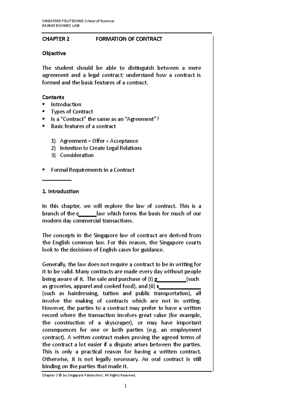 The BA0400 Chp2 - School notes to Chapter 2 in BLAW - SINGAPORE ...
