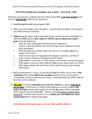 Team five SRP Plan notes - SRP Plan No word limit. Print the rubric ...