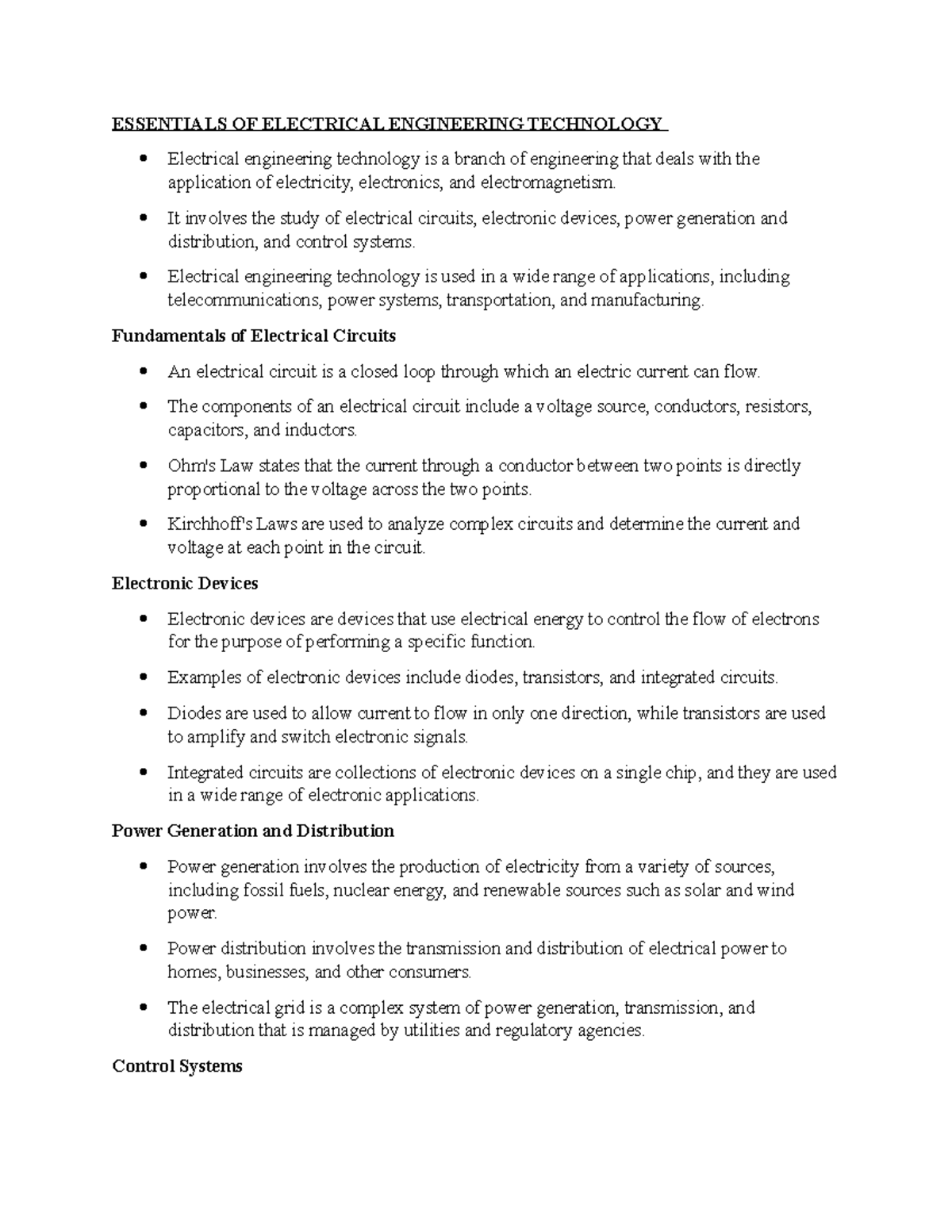 Essentials OF Electrical Engineering Technology Notes 1 - ESSENTIALS OF ...