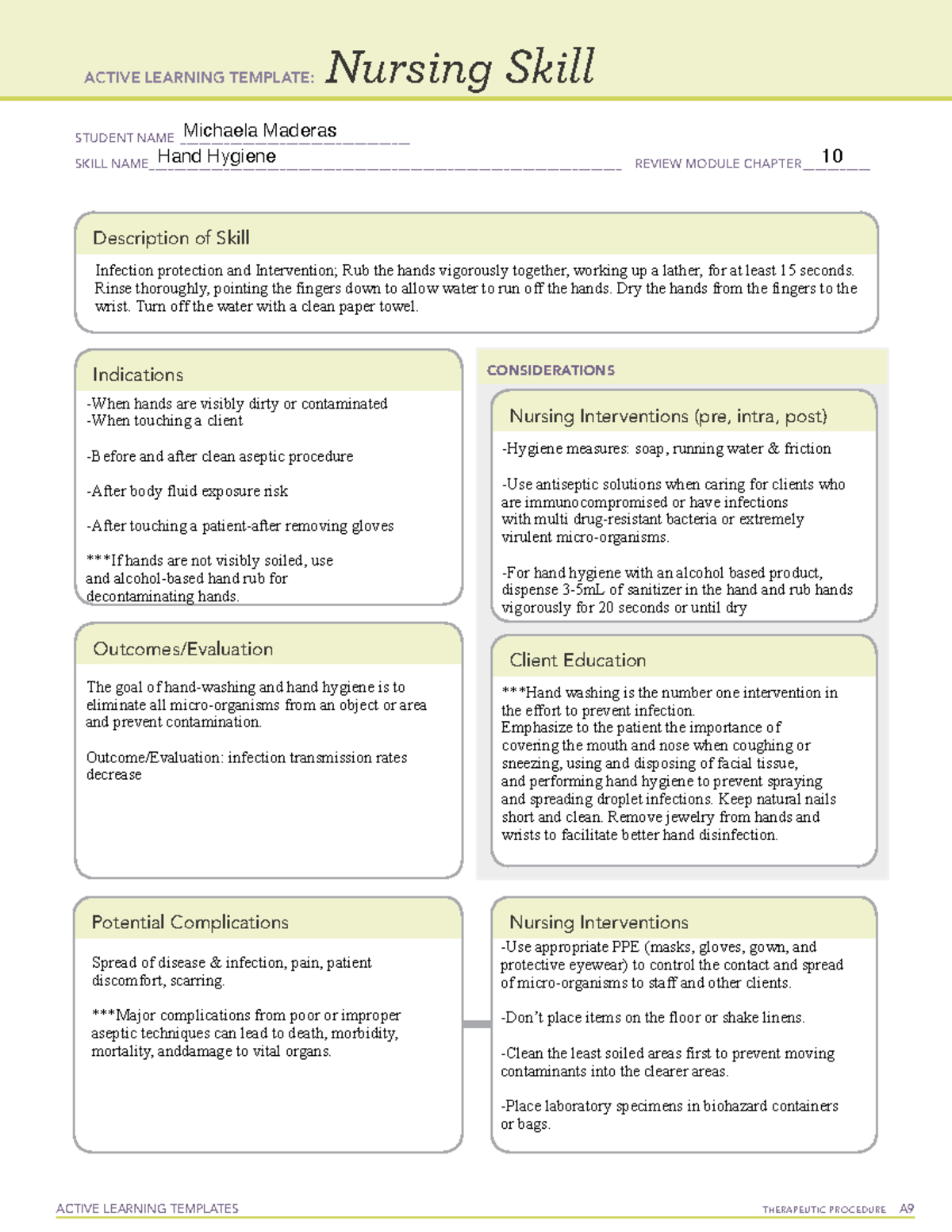 Hand Hygiene ATI Active Learning Template Nursing Skill ACTIVE 