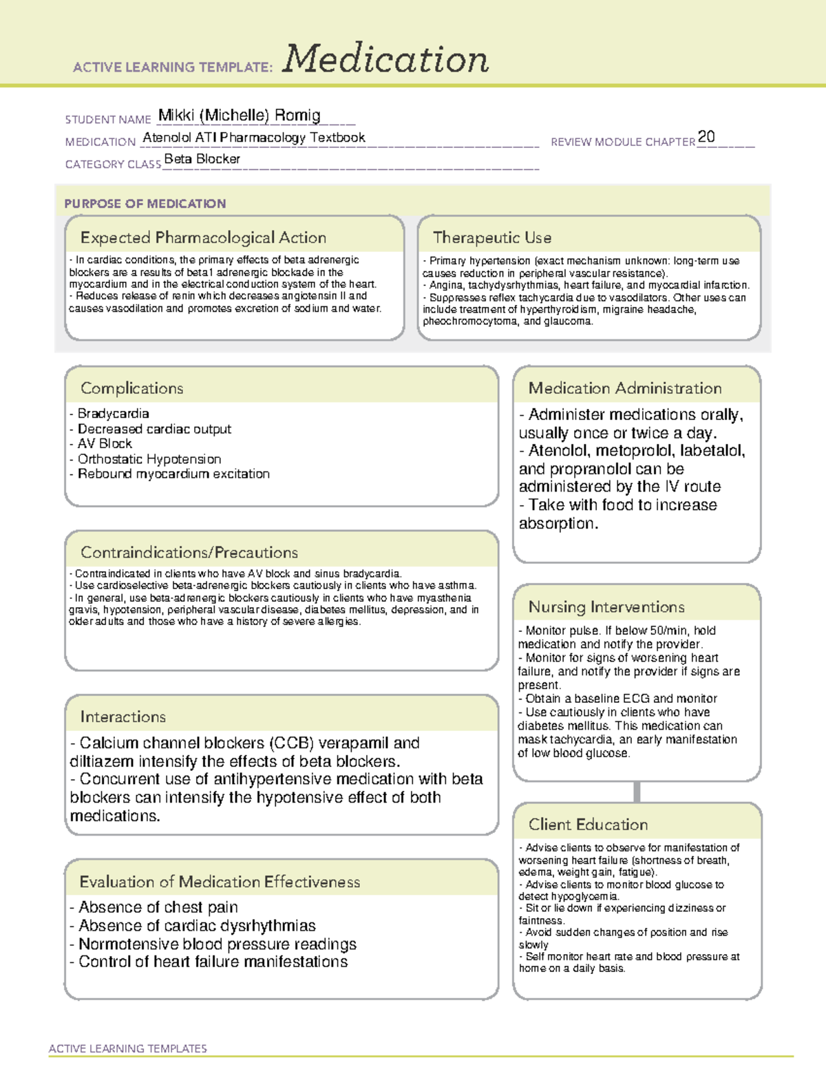 Atenolol Medication Template