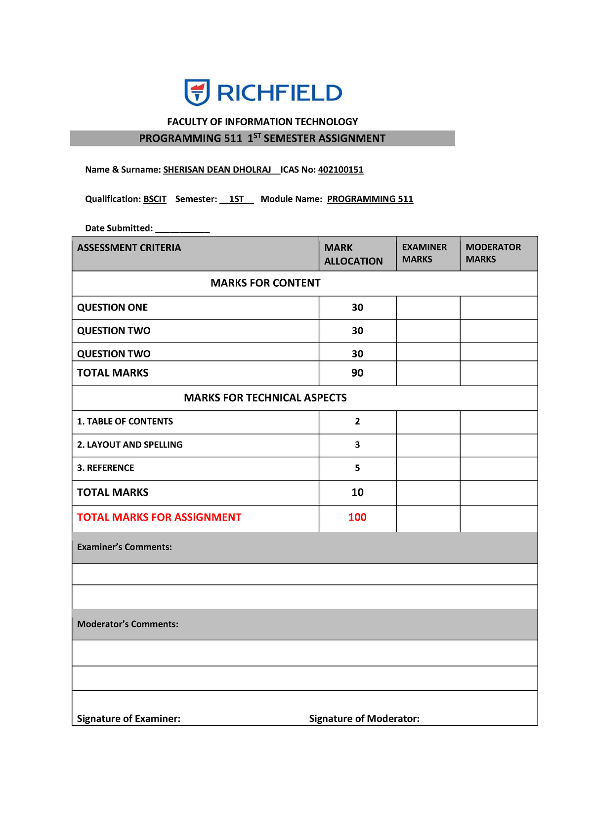 Programming assignment 511 - FACULTY OF INFORMATION TECHNOLOGY ...