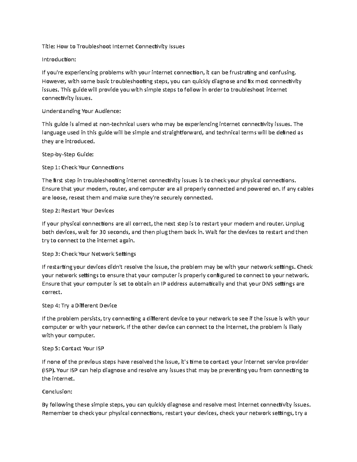 ENG250 Practice - reviewer - Title: How to Troubleshoot Internet ...
