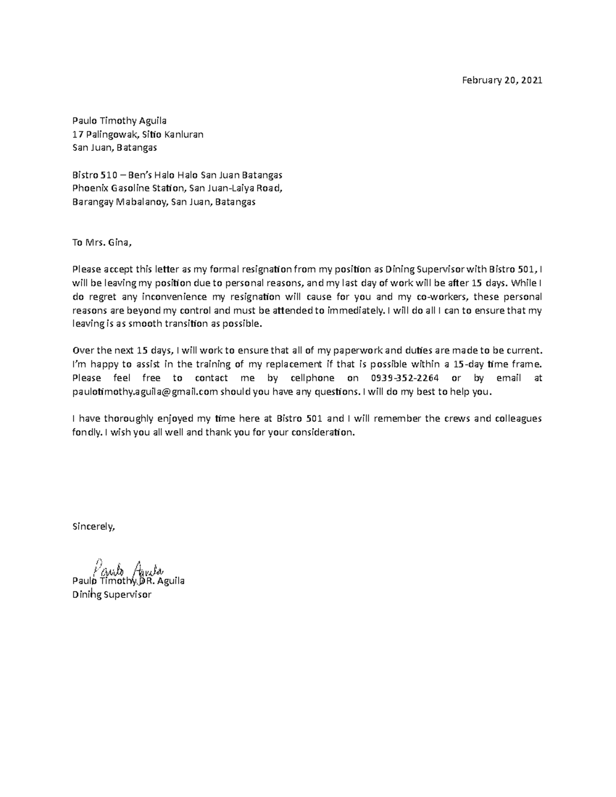 Paulo Timothy Aguila( Resignation Letter) - February 20, 2021 Paulo ...