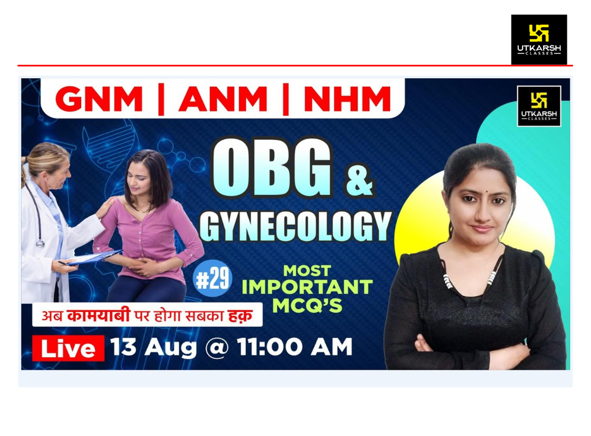 ANM,GNM & NHM Exam 2023 Staff Nurse OBG and Gynecology #29 MCQs ...