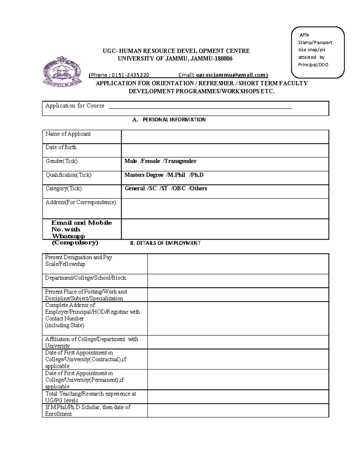 Application FORM-HRDC Courses Online 0 - UGC- HUMAN RESOURCE DEVEL ...