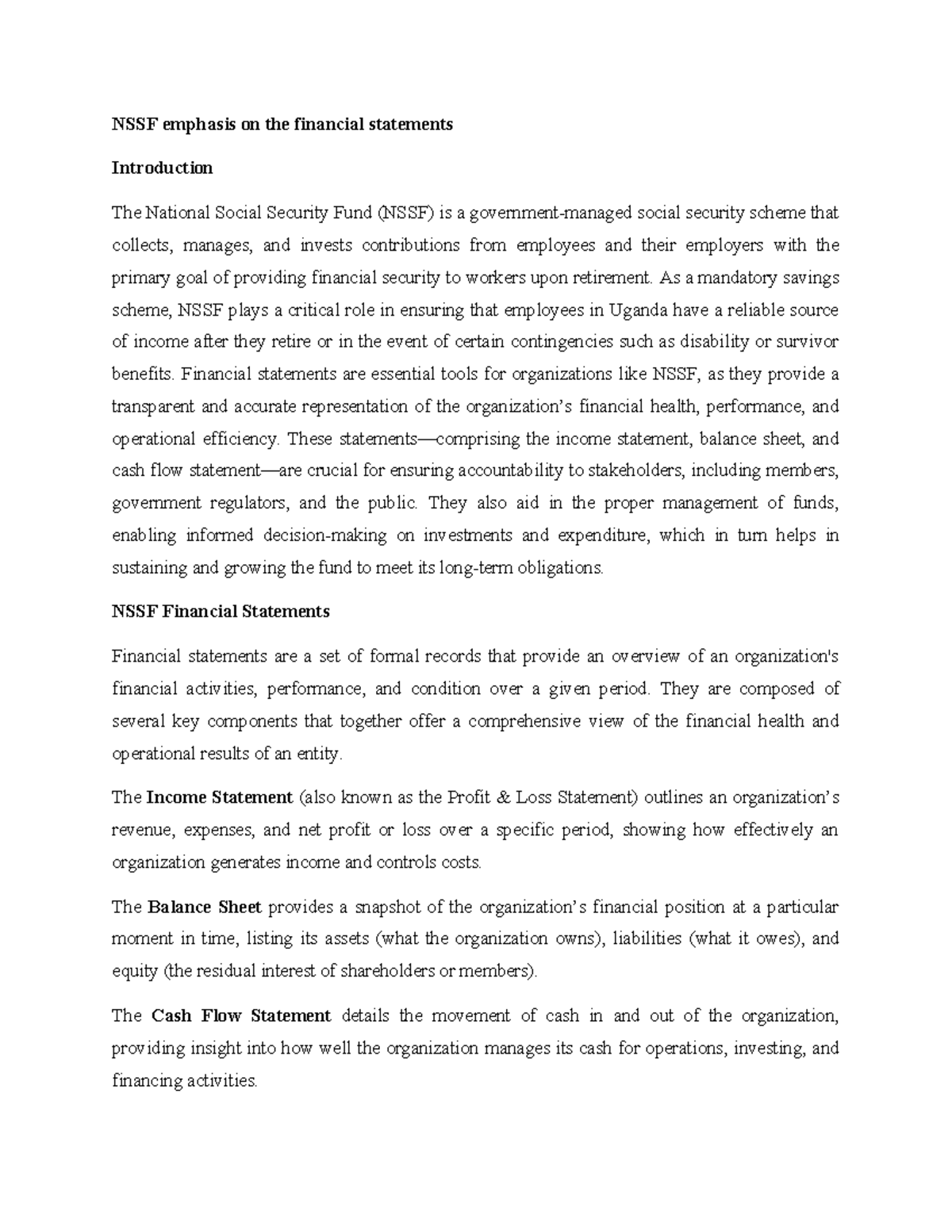 NSSF emphasis on the financial statements - NSSF emphasis on the ...