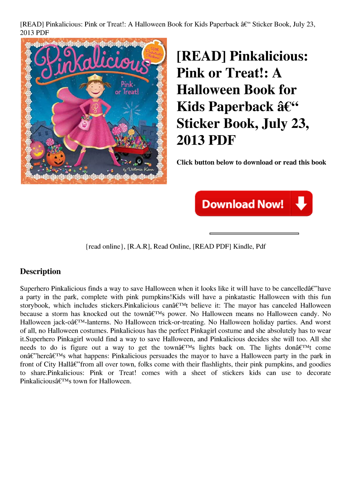 READ] Pinkalicious Pink or Treat A Halloween Book for Kids Paperback Ã¢Â€Â“  Sticker Book July 23 - Studocu