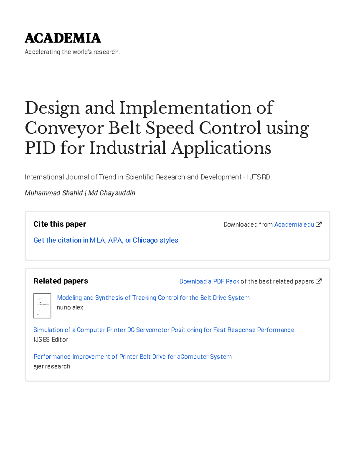 47 Design and Implementation of Conveyor Belt Speed Control Using PID ...