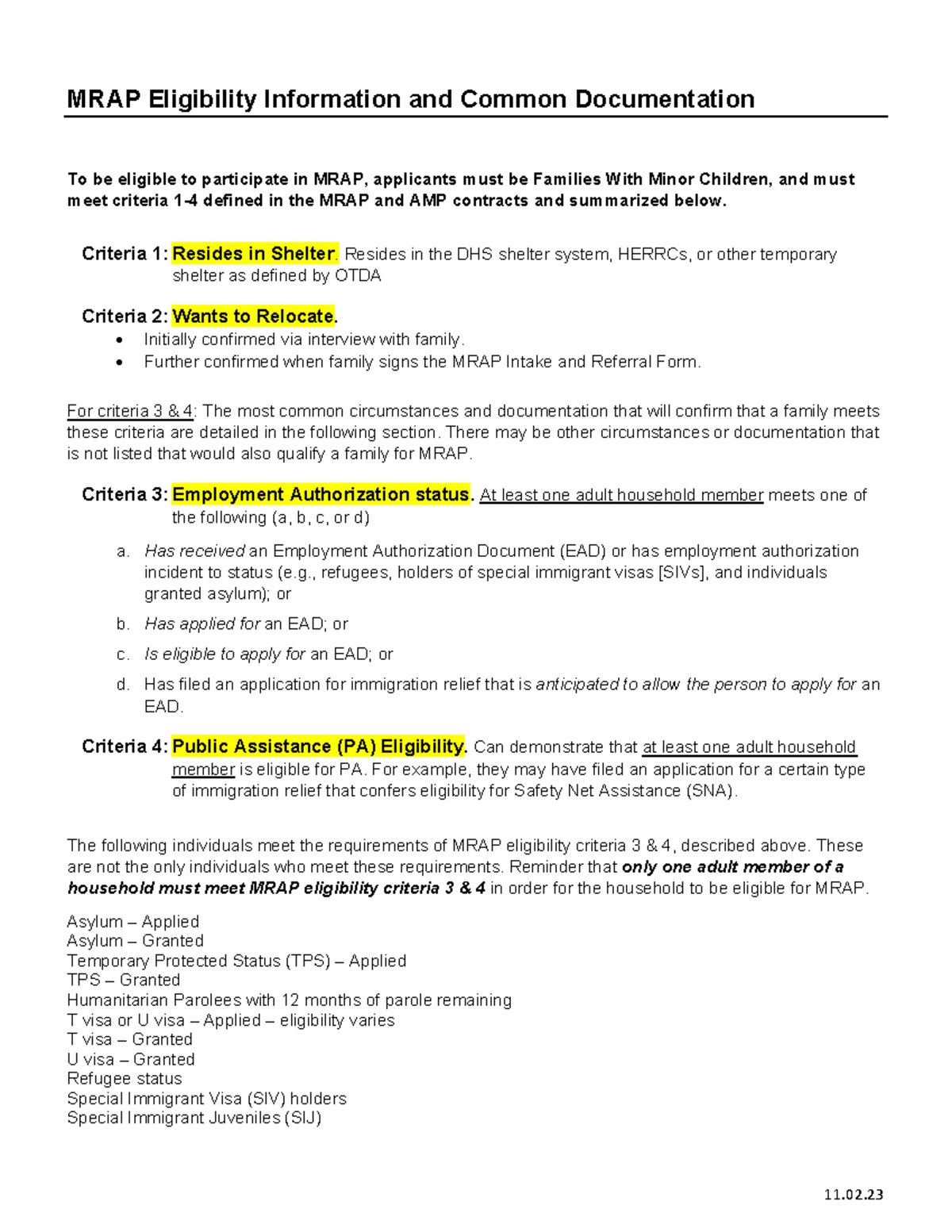 Basic MRAP Eligibility Criteria - 11. MRAP Eligibility Information and ...