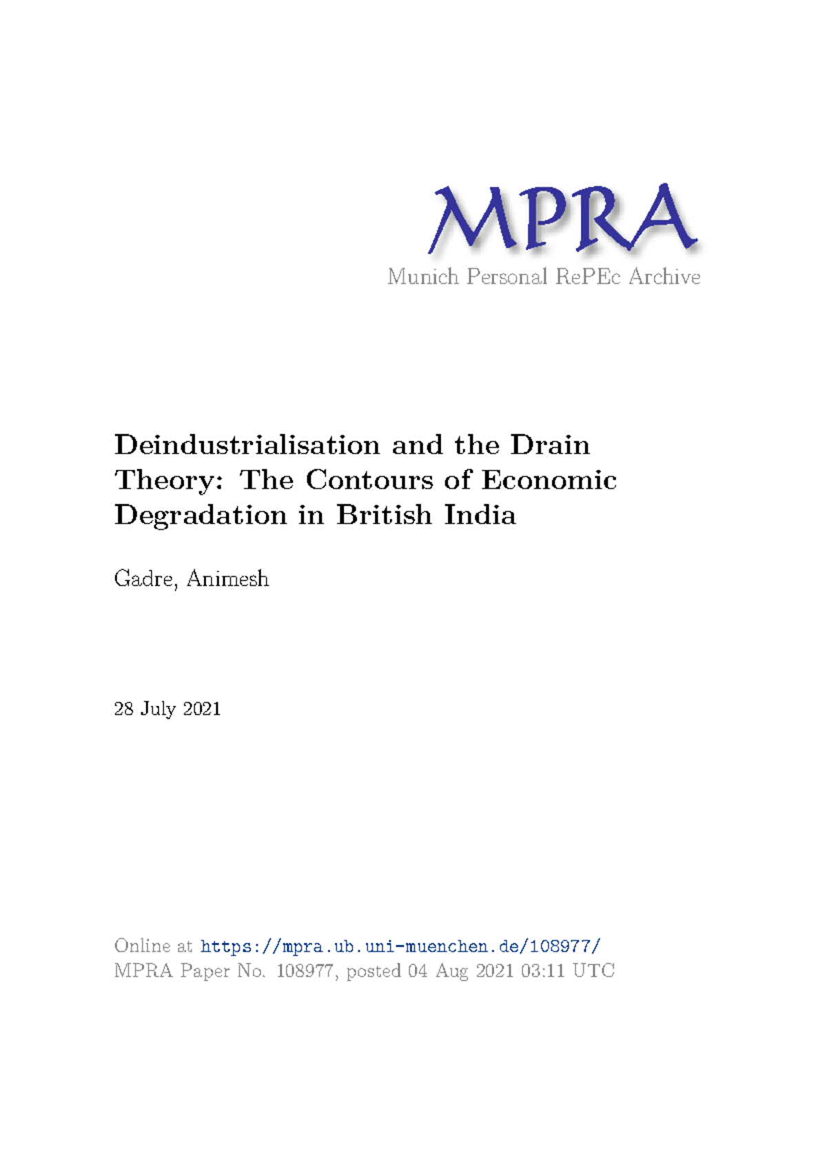 MPRA paper 108977 - Summary Ba Honours History - Munich Personal RePEc ...