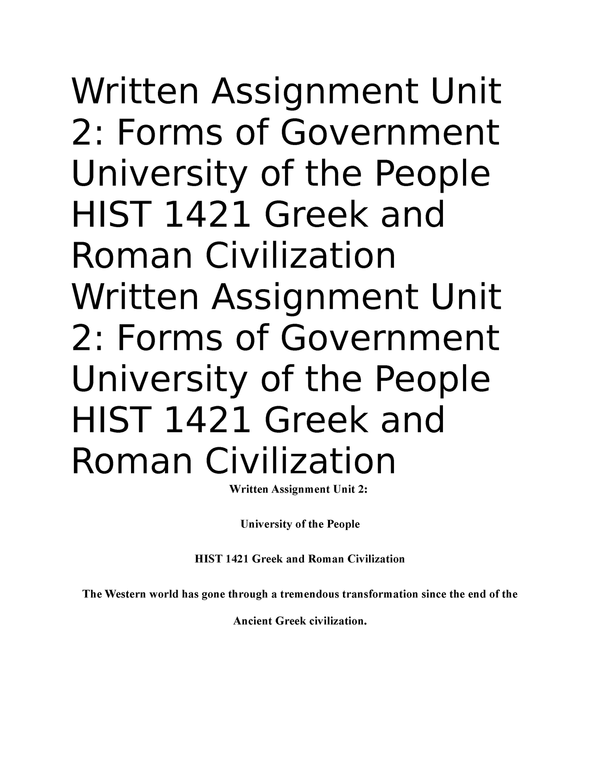 Hist 1421 Unit 2 Written Assignment - Hist 1421 - UoPeople - Studocu