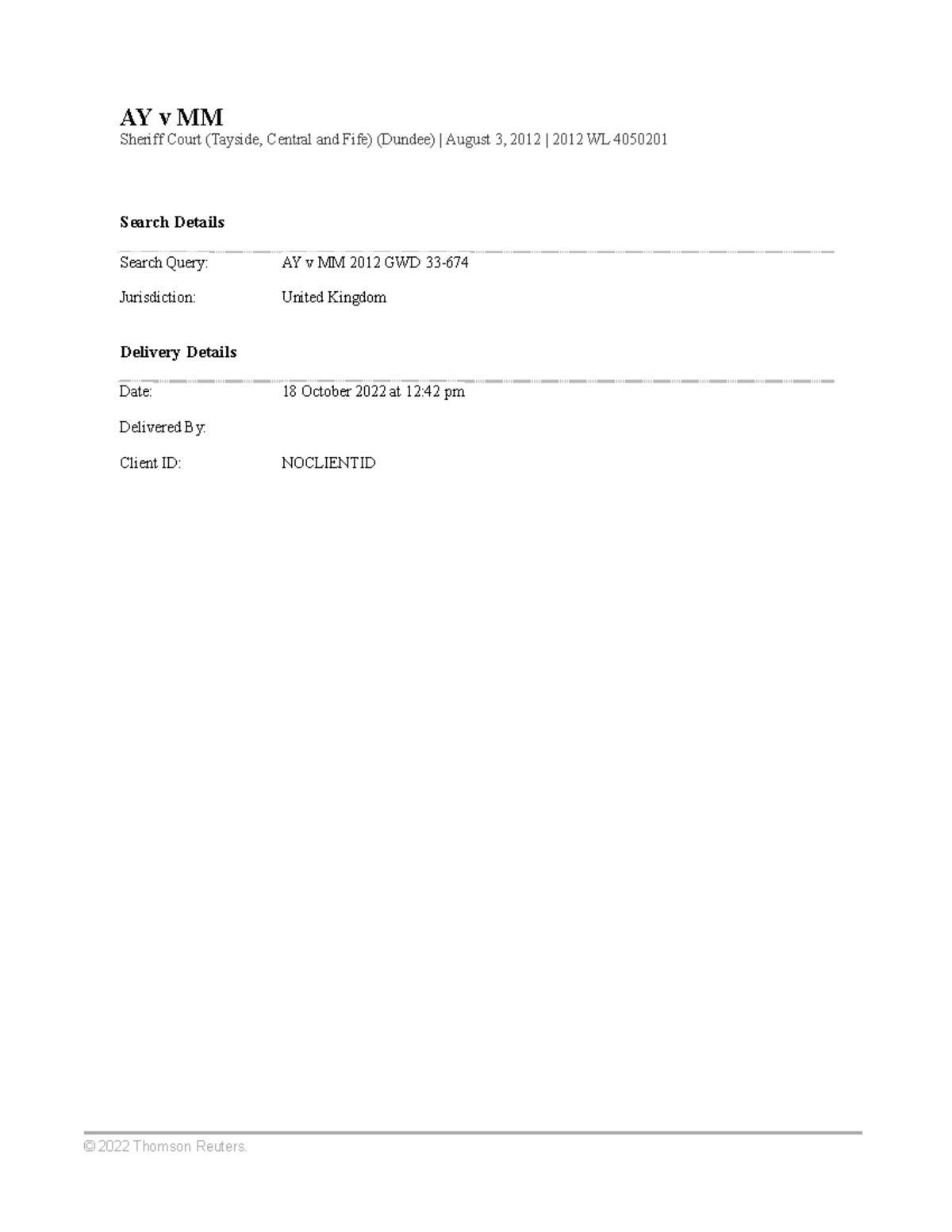 AY v MM lecture AY v MM Sheriff Court (Tayside, Central and Fife