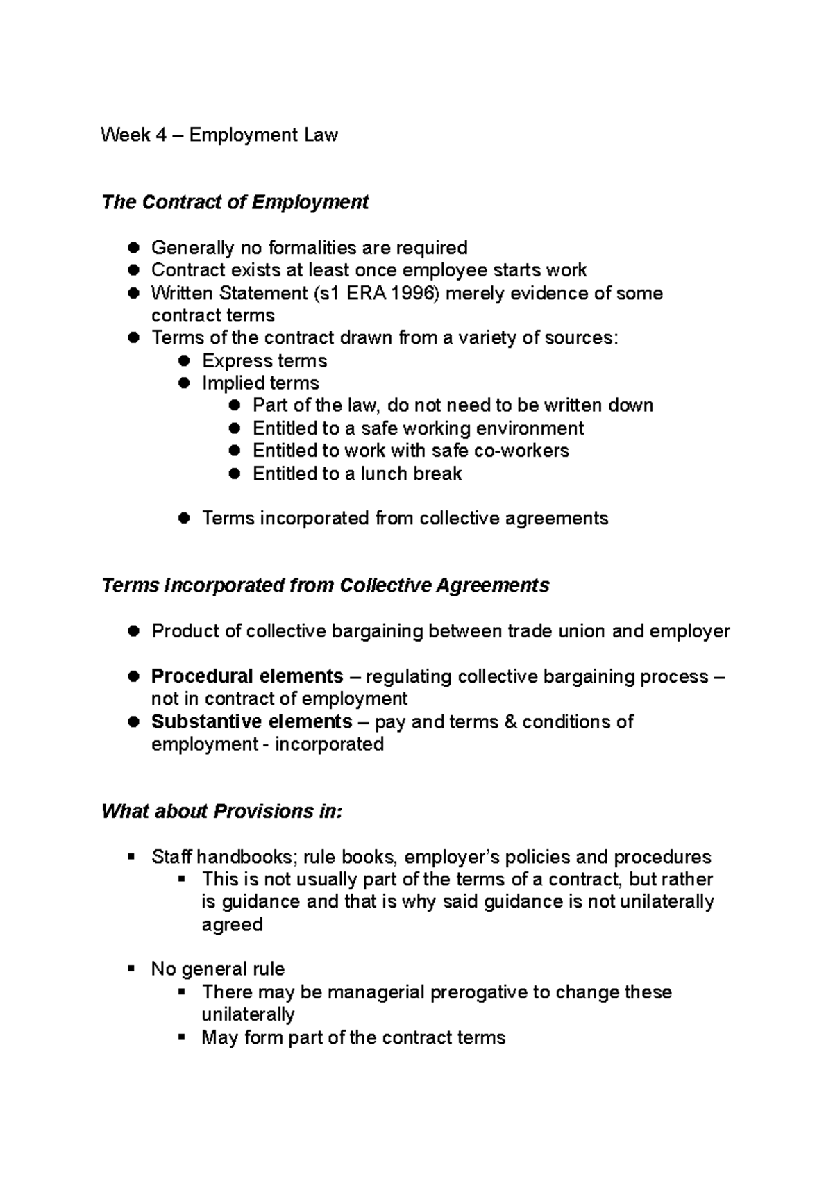 Contract of Employment Law - Week 4 – Employment Law The Contract of ...