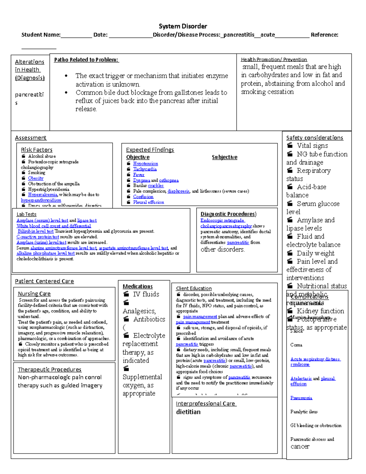 Sys dis pancreatitis - sys - System Disorder Student Name ...