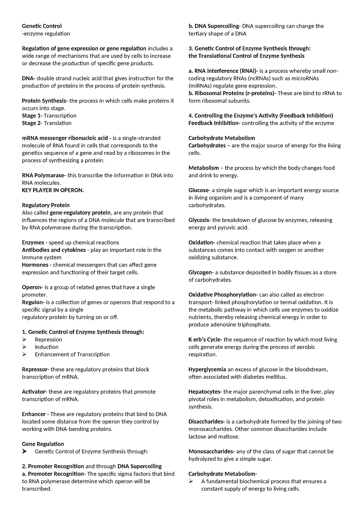 Biochem reviewer - Summary Psychiatric Nursing - Genetic Control enzyme ...