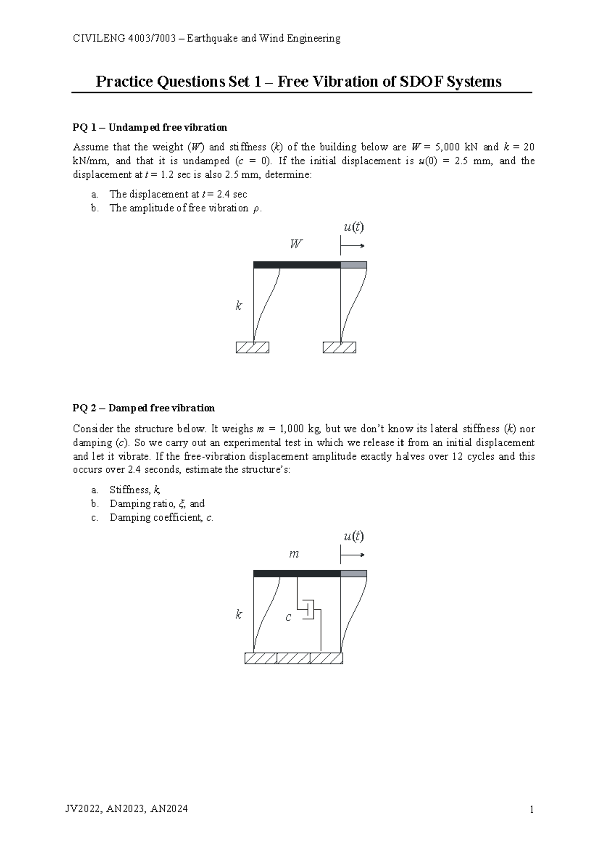 Practice Question Set 1 - Free Vibration of SDOF Systems - CIVILENG ...
