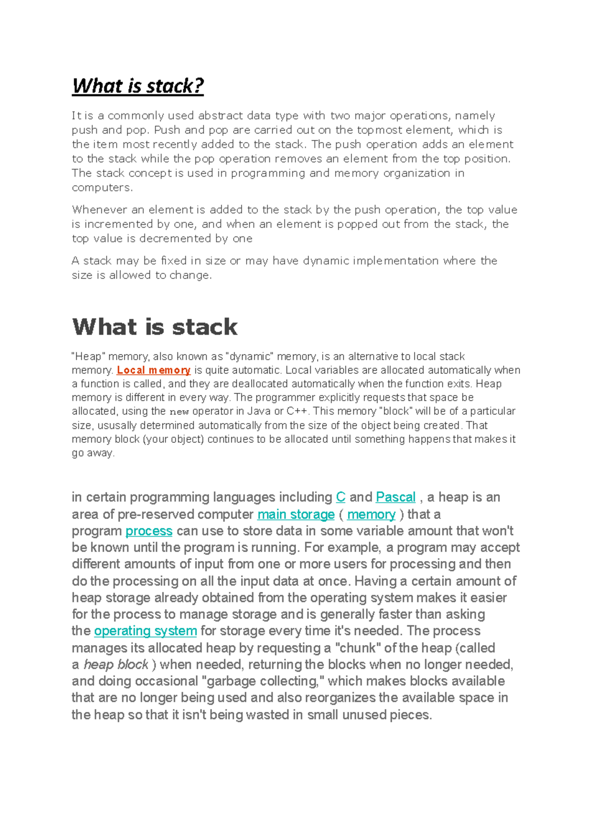 Stack and heap - The document Includes Notes for practice on shell ...
