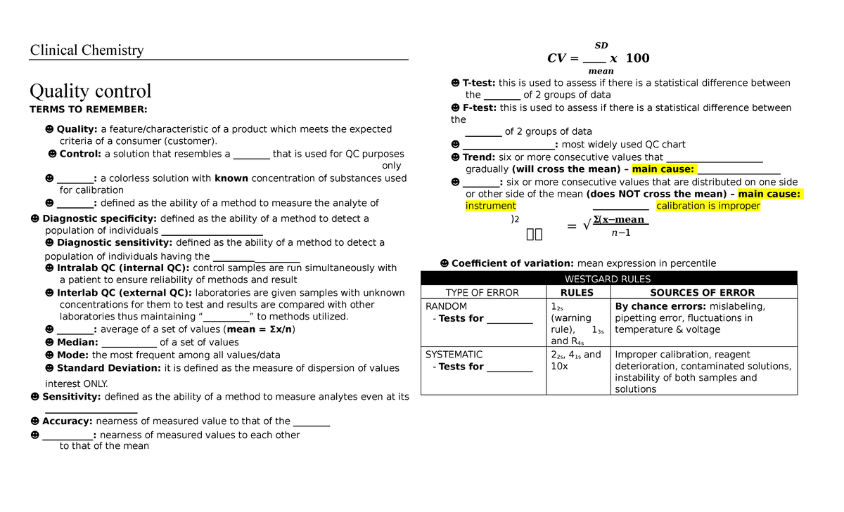 Clinical-Chemistry-1-1 - Clinical Chemistry Quality control TERMS TO ...