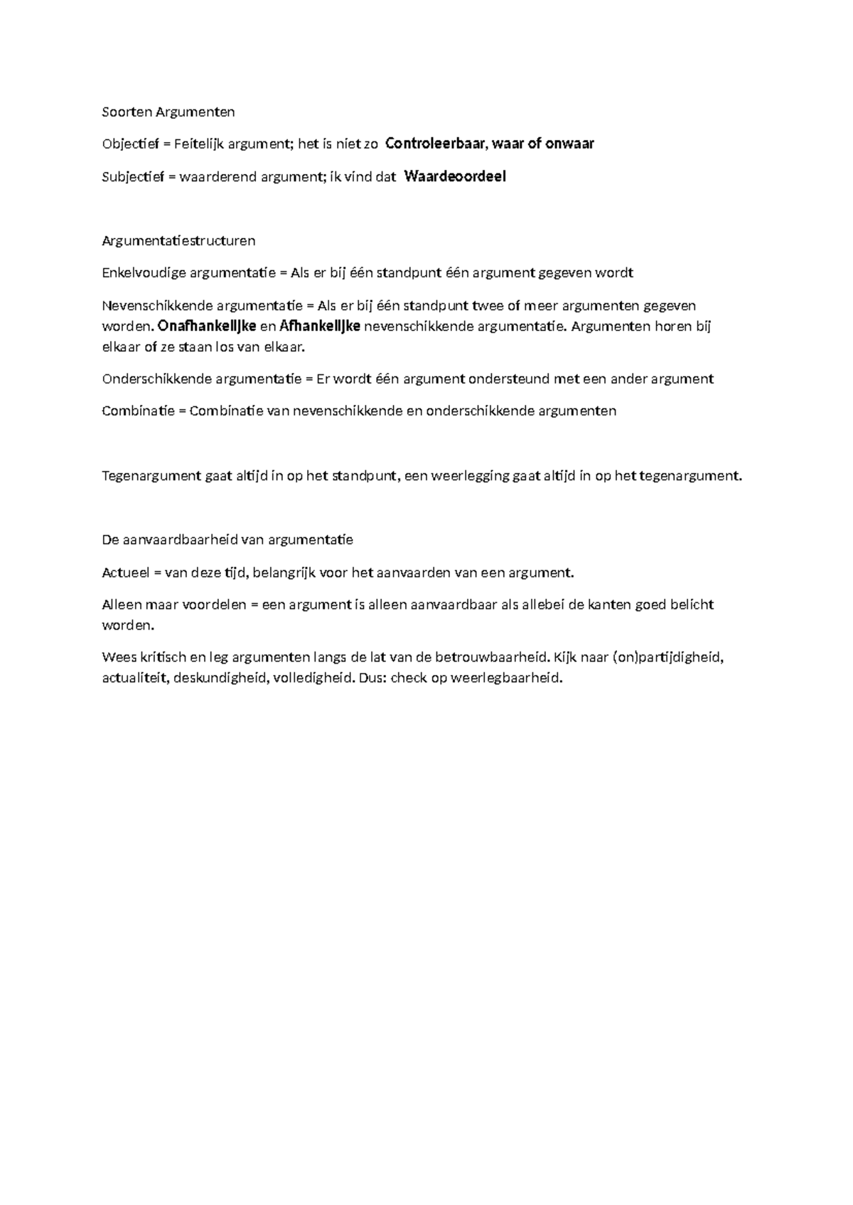 Nederlands Soorten Argumenten - Soorten Argumenten Objectief ...
