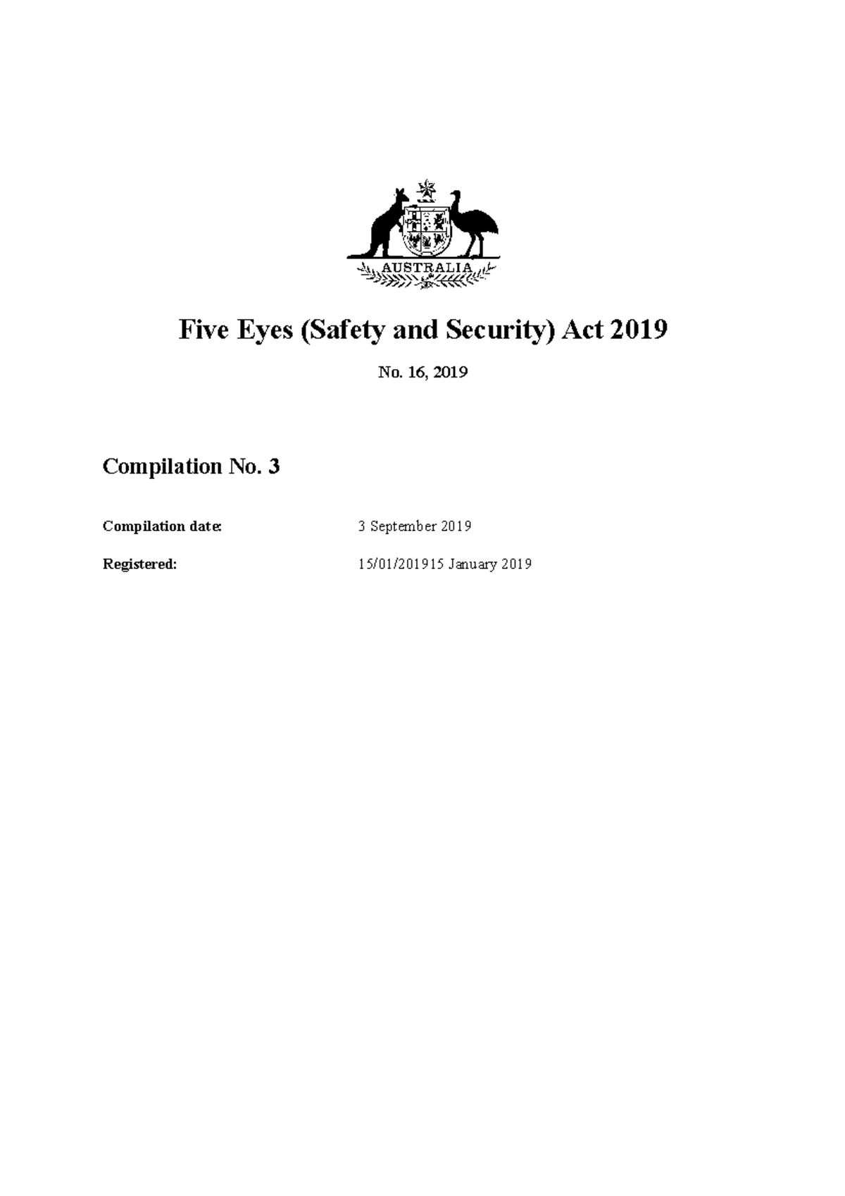 Five Eyes Safety and Security Act 2019 Five Eyes (Safety and Security