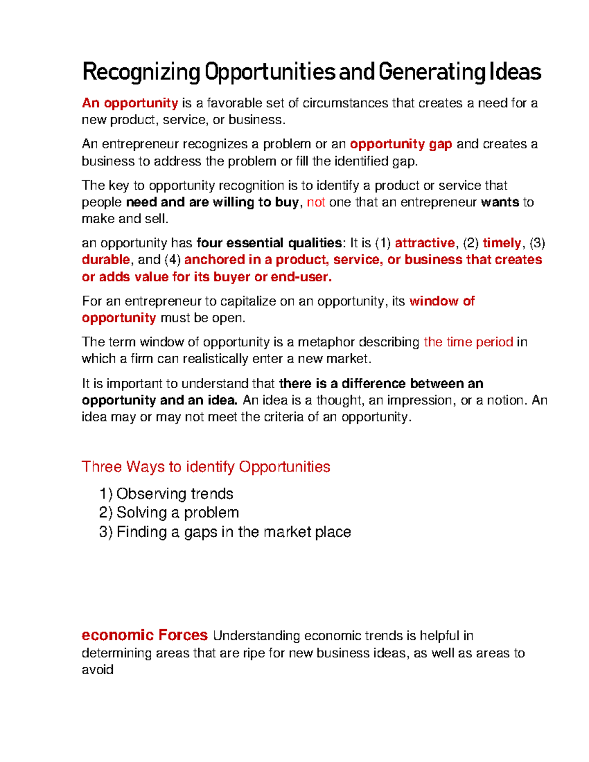 FEB-2 - some notes - Recognizing Opportunities and Generating Ideas An ...