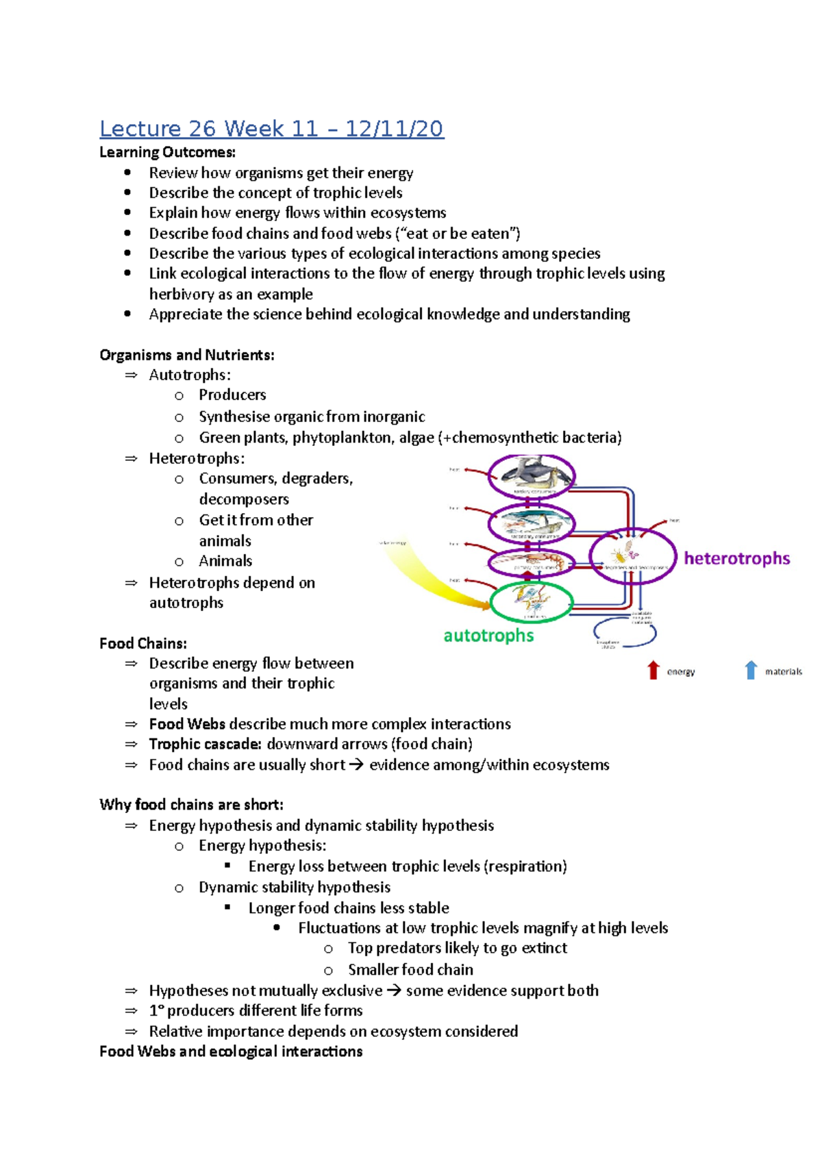 Lecture 26 Module 4 - Ecosystems Notes - Lecture 26 Week 11 – 12/11 ...