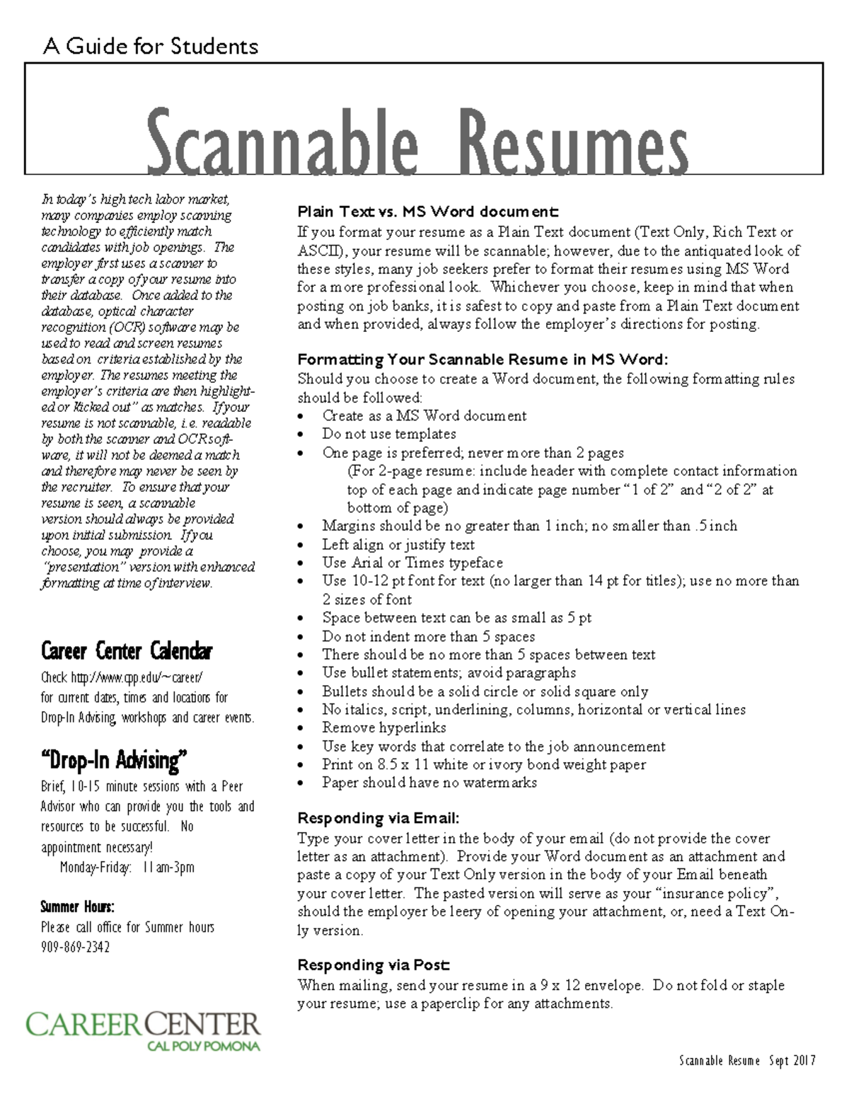 Scannable Resumes - Purposive Comm - A Guide for Students Career Center ...