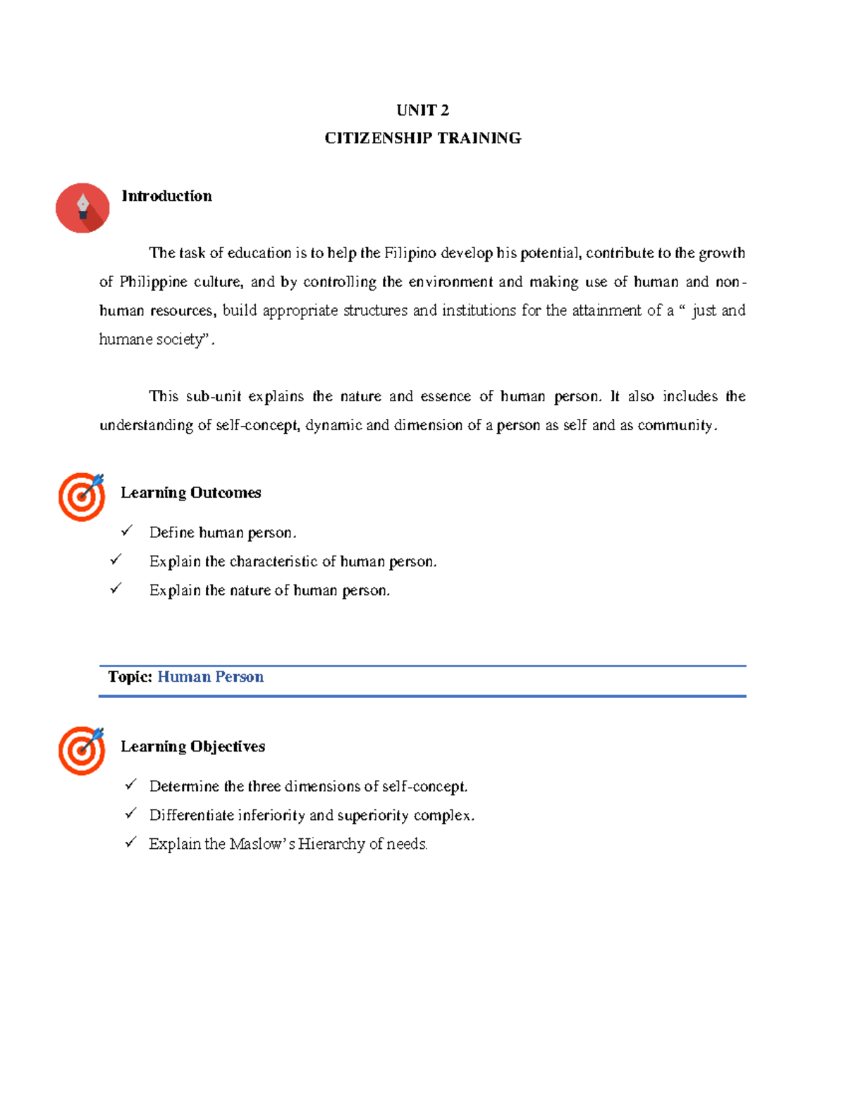 1 THE- Human- Person: Citizenship training - UNIT 2 CITIZENSHIP ...