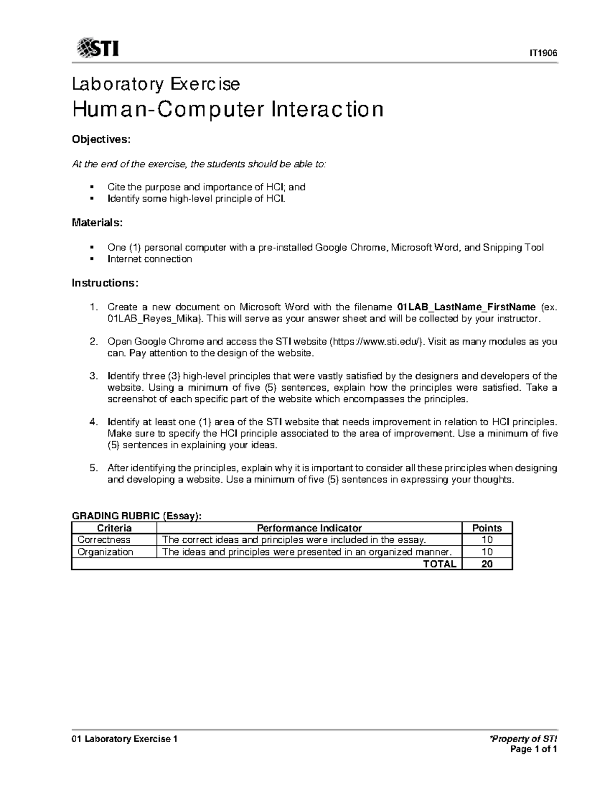 01 Laboratory Exercise 1(2) unlocked - IT 01 Laboratory Exercise 1 ...
